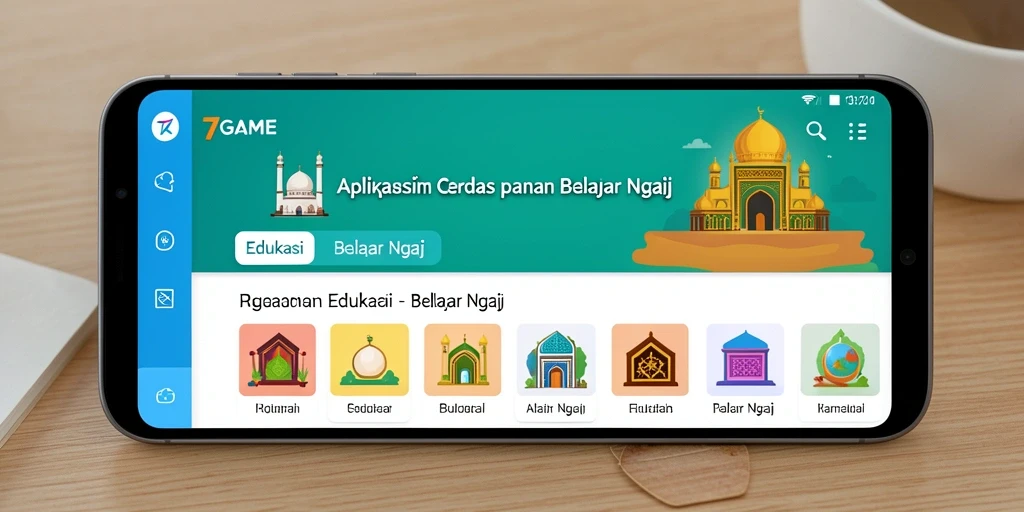Antarmuka aplikasi 7GAME untuk belajar ngaji yang interaktif.