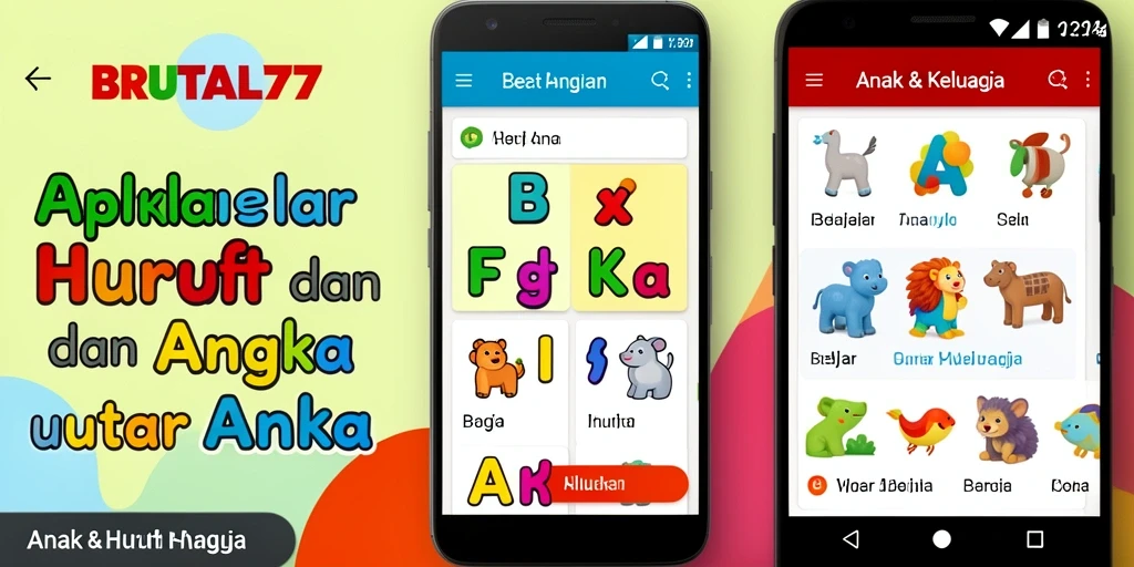 Antarmuka menarik aplikasi Belajar Huruf dan Angka