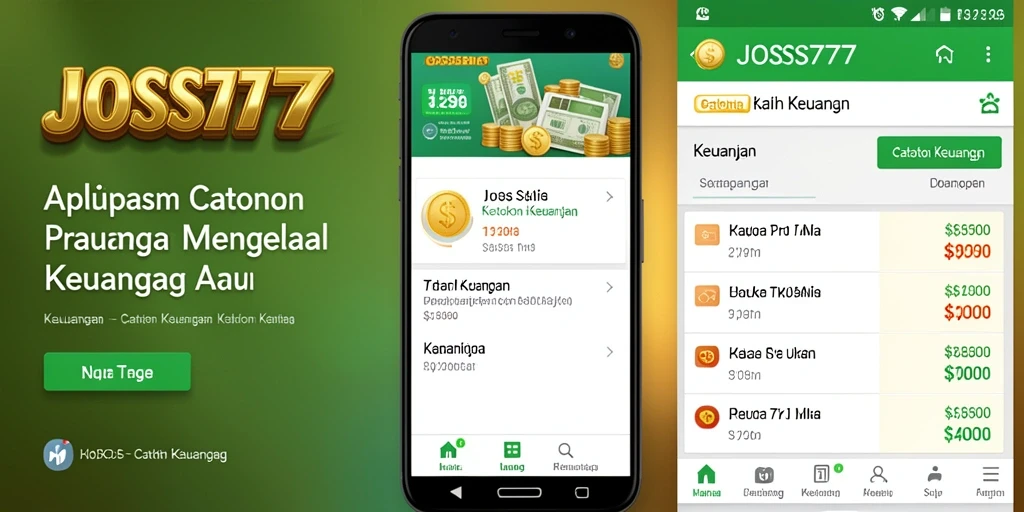 Antarmuka aplikasi JOSS777 yang sederhana dan fungsional untuk Catatan Keuangan.