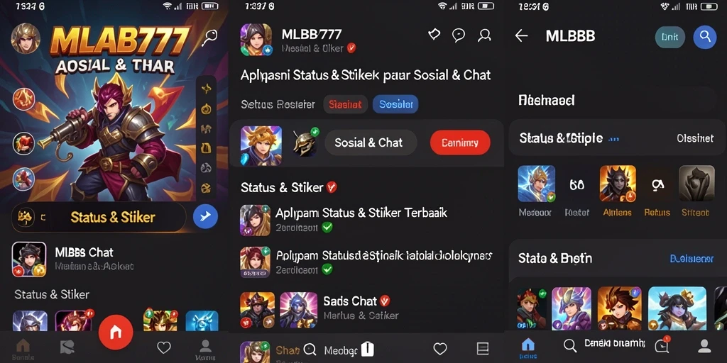 Screenshot antarmuka MLBB777 menampilkan berbagai stiker dan pilihan status.
