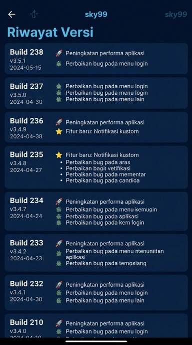 Riwayat Versi Terbaru sky99 untuk Android